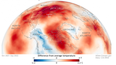 data map showing extreme temperatures in the northern hemisphere