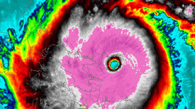 Super Typhoon Goni in the West Pacific Ocean. Image JMA Himawari-8/CIMSS
