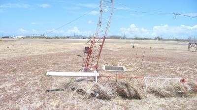 Twisted remains of an Automatic Weather Station in Anguilla after Hurricane Irma in 2017