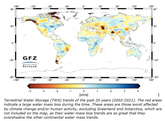 Terrestrial Water Storage (TWS) trends of the past 20 years (2002-2021)