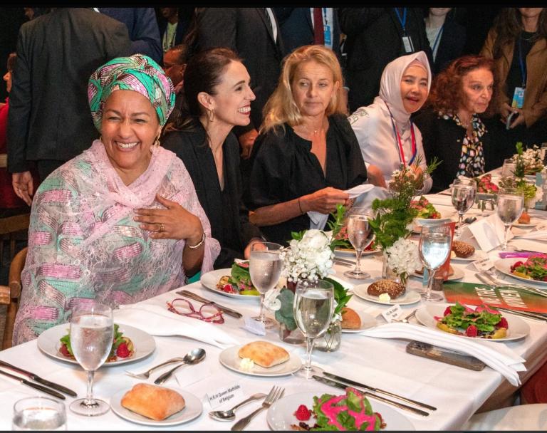 UNDSG Amina Mohammed, former New Zealand Prime Minister Jacinta Arden, Princess Mabel of Orange-Nassau, Prof. Dwikorita Karnawati, Dianne van Furstenberg attending the UNGA Women Arise event