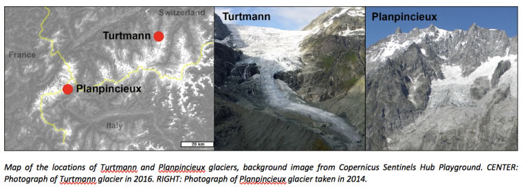 Map of the locations of Turtmann and Planpincieux glaciers